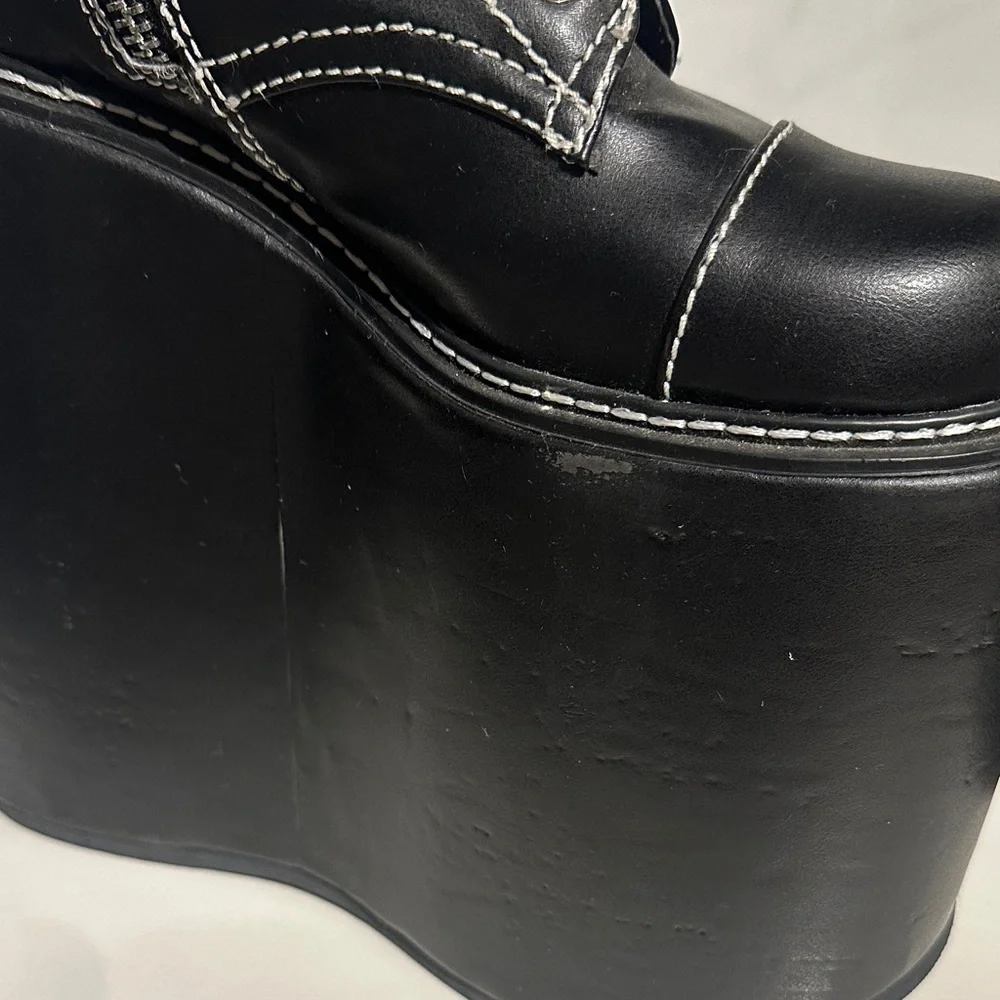 Dolls Kill Never Censored F off Black Platform Boots with Studs